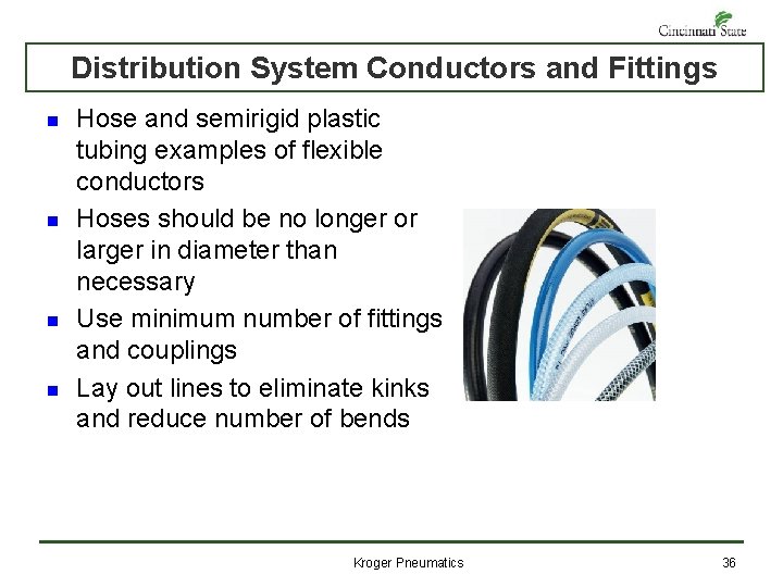 Distribution System Conductors and Fittings n n Hose and semirigid plastic tubing examples of