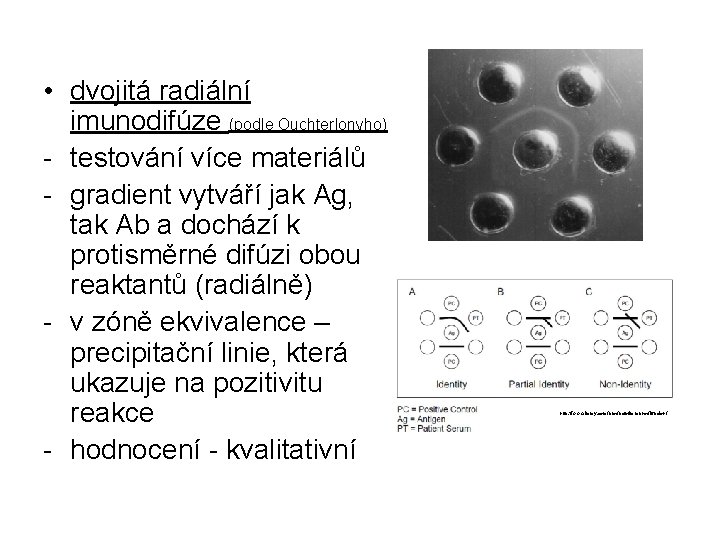  • dvojitá radiální imunodifúze (podle Ouchterlonyho) - testování více materiálů - gradient vytváří