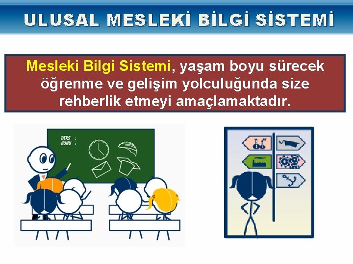 ULUSAL MESLEKİ BİLGİ SİSTEMİ Mesleki Bilgi Sistemi, yaşam boyu sürecek öğrenme ve gelişim yolculuğunda