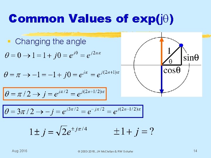 Common Values of exp(jq) § Changing the angle Aug 2016 © 2003 -2016, JH