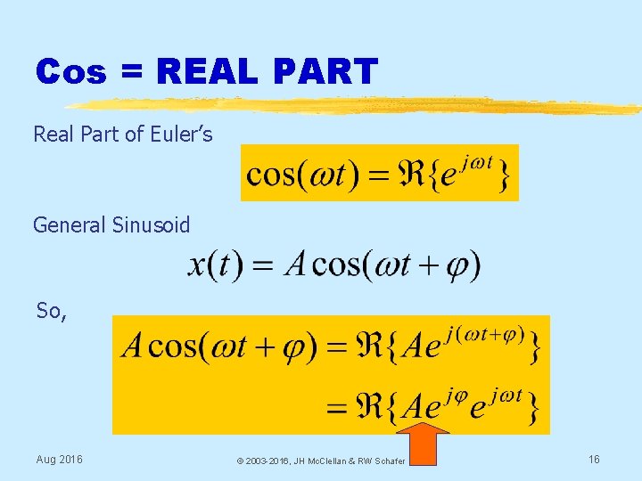 Cos = REAL PART Real Part of Euler’s General Sinusoid So, Aug 2016 ©