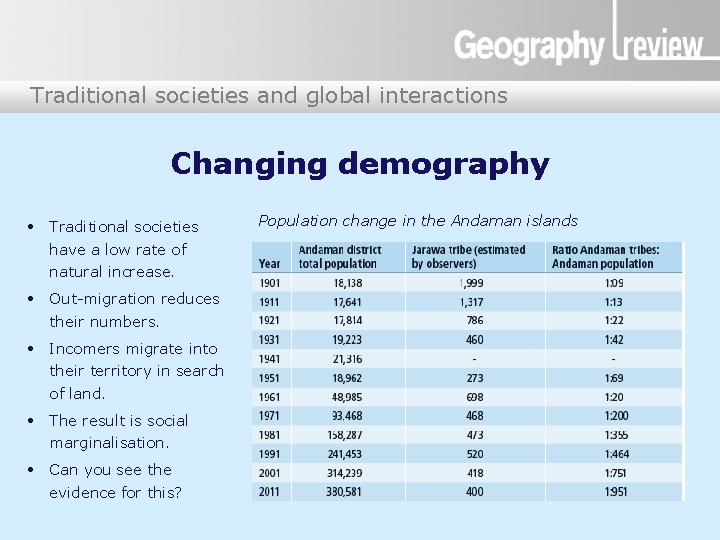 Traditional societies and global interactions Changing demography • Traditional societies have a low rate