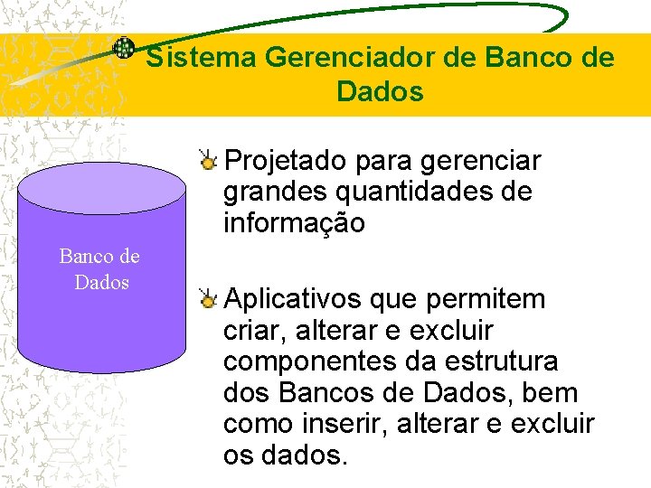 Sistema Gerenciador de Banco de Dados Projetado para gerenciar grandes quantidades de informação Banco