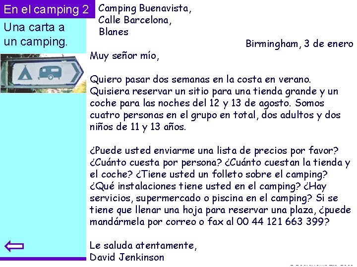 En el camping 2 Camping Buenavista, Calle Barcelona, Una carta a Blanes un camping.