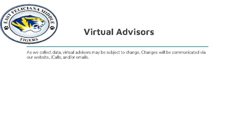 Virtual Advisors As we collect data, virtual advisors may be subject to change. Changes