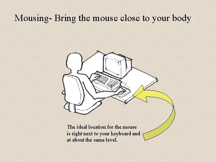 Mousing- Bring the mouse close to your body The ideal location for the mouse