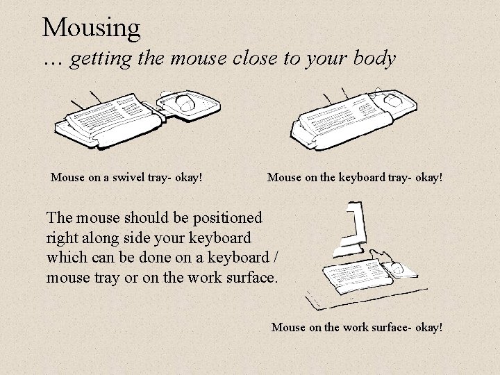 Mousing … getting the mouse close to your body Mouse on a swivel tray-