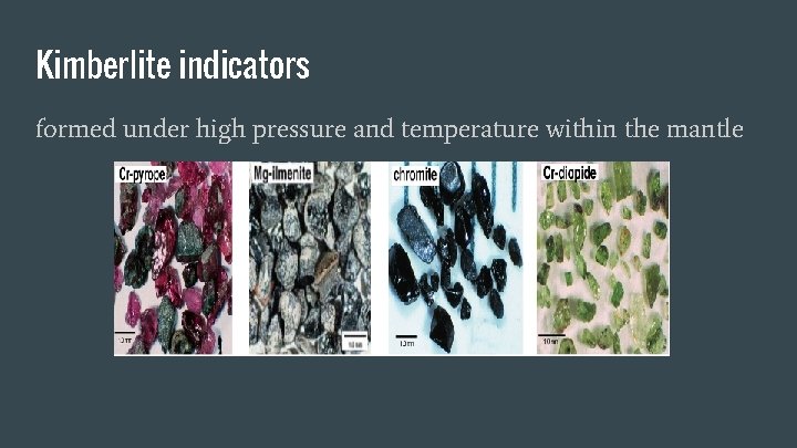 Kimberlite indicators formed under high pressure and temperature within the mantle 