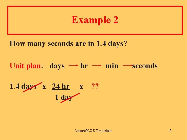 Example 2 How many seconds are in 1. 4 days? Unit plan: days hr