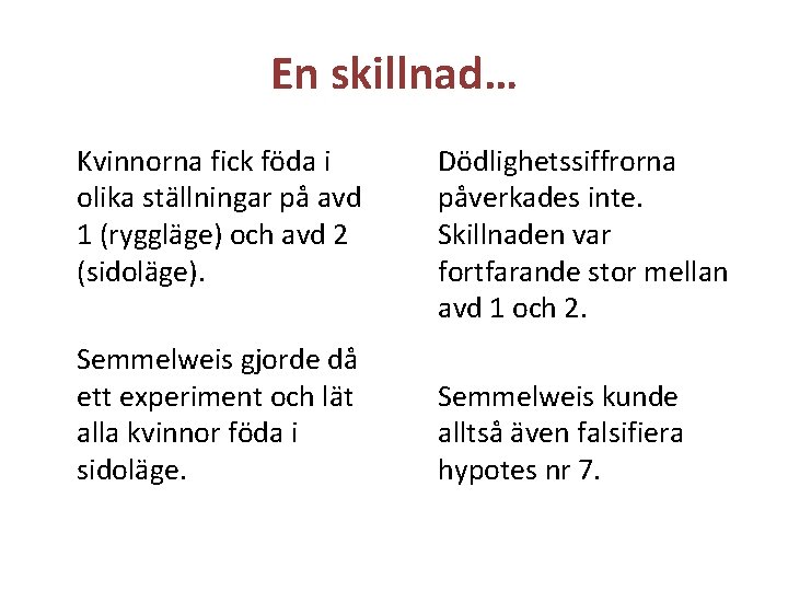 En skillnad… Kvinnorna fick föda i olika ställningar på avd 1 (ryggläge) och avd