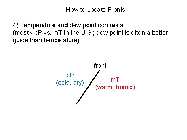 How to Locate Fronts 4) Temperature and dew point contrasts (mostly c. P vs.