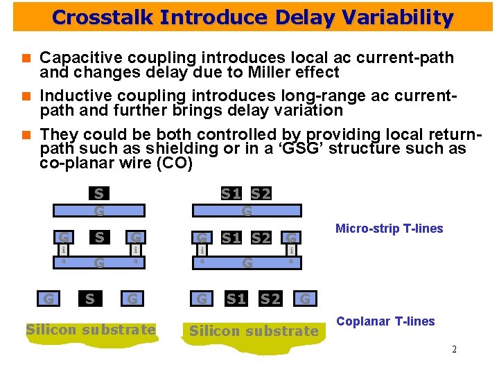 Crosstalk Introduce Delay Variability Capacitive coupling introduces local ac current-path and changes delay due