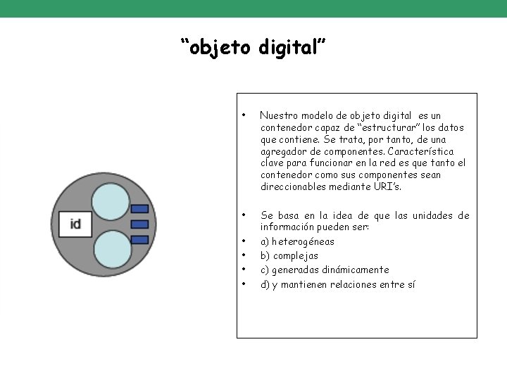 “objeto digital” • Nuestro modelo de objeto digital es un contenedor capaz de “estructurar”