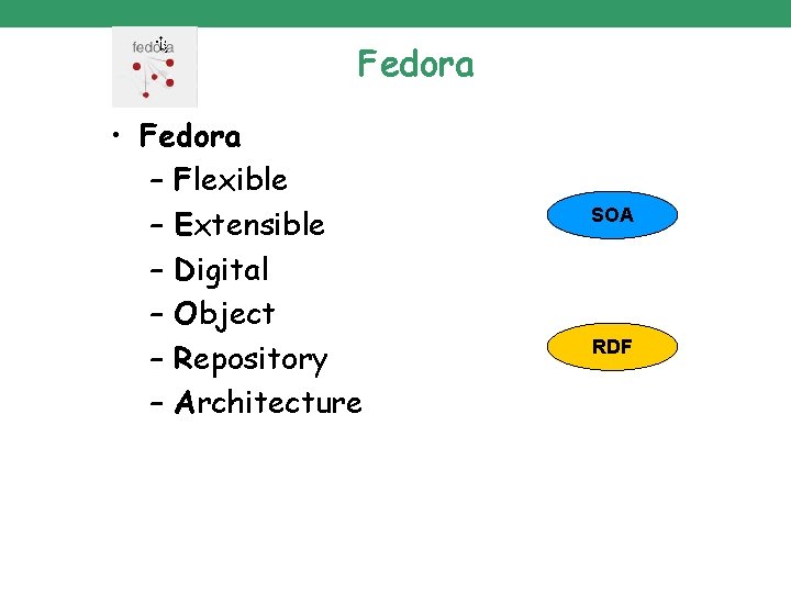 Fedora • Fedora – Flexible – Extensible – Digital – Object – Repository –