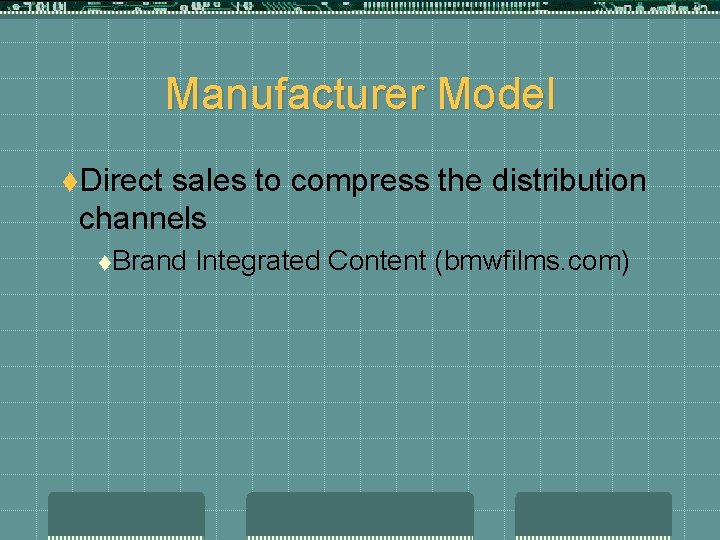 Manufacturer Model t. Direct sales to compress the distribution channels t. Brand Integrated Content