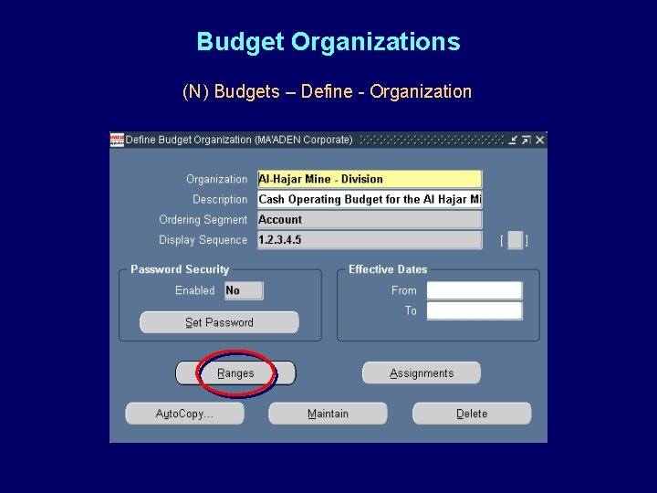 Budget Organizations (N) Budgets – Define - Organization 