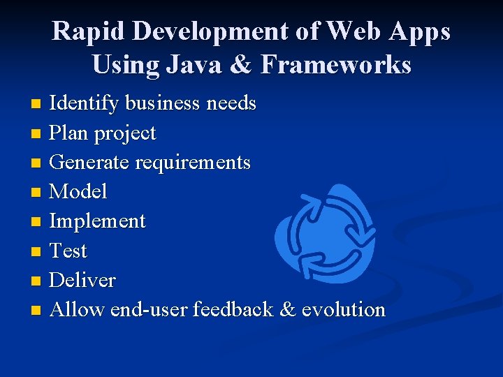 Rapid Development of Web Apps Using Java & Frameworks Identify business needs n Plan Rapid Development of Web Apps Using Java & Frameworks Identify business needs n Plan