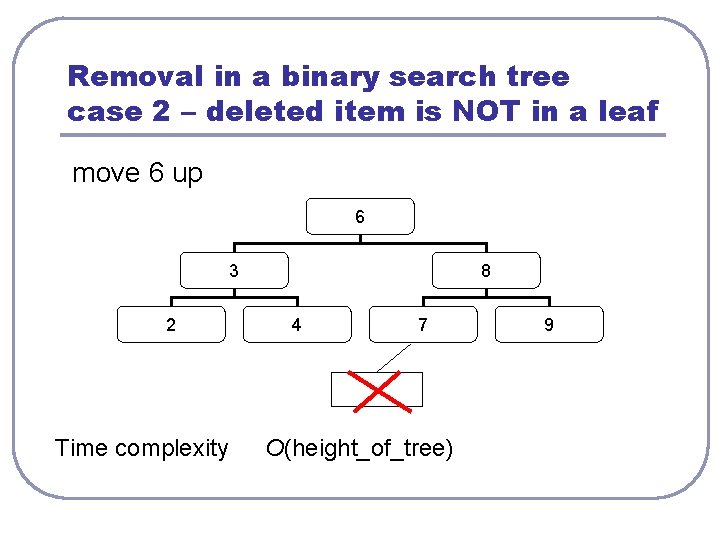 Removal in a binary search tree case 2 – deleted item is NOT in