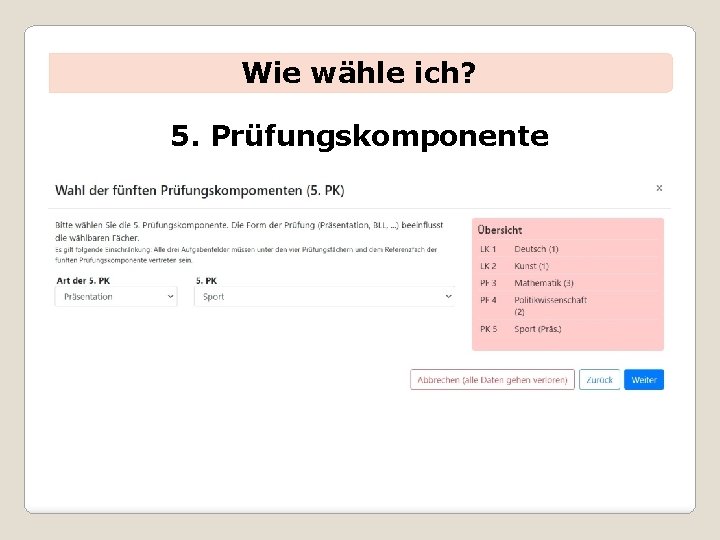 Wie wähle ich? 5. Prüfungskomponente 