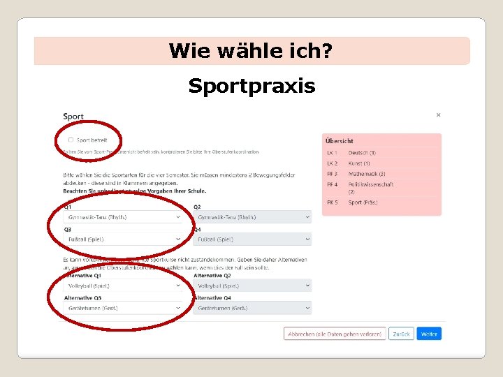 Wie wähle ich? Sportpraxis 