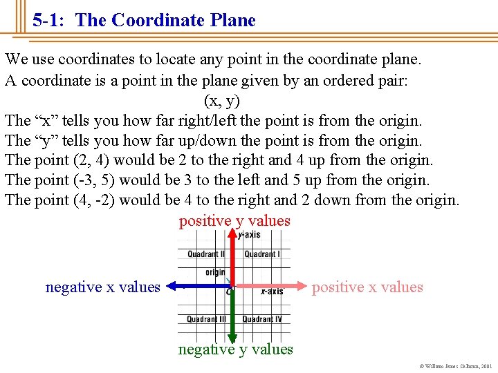 5 -1: The Coordinate Plane We use coordinates to locate any point in the