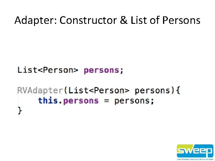Adapter: Constructor & List of Persons 
