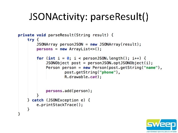 JSONActivity: parse. Result() 