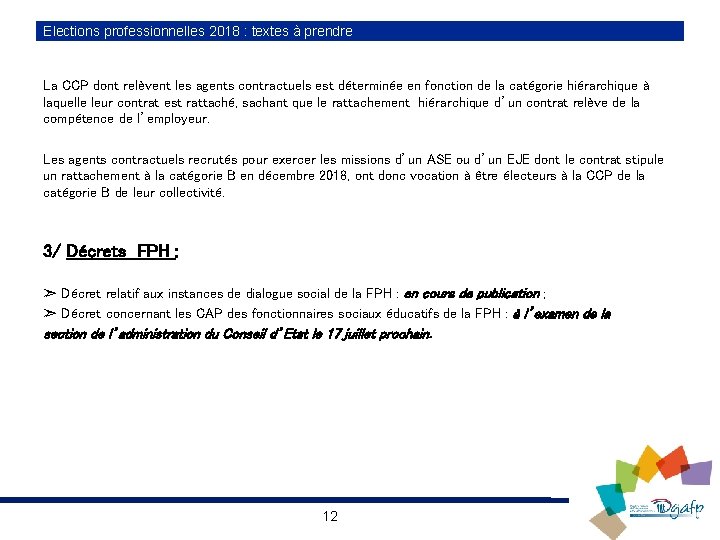 Elections professionnelles 2018 : textes à prendre La CCP dont relèvent les agents contractuels