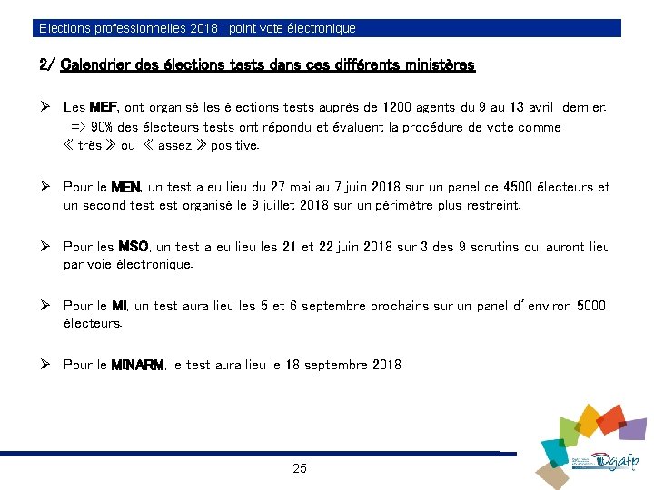 Elections professionnelles 2018 : point vote électronique 2/ Calendrier des élections tests dans ces