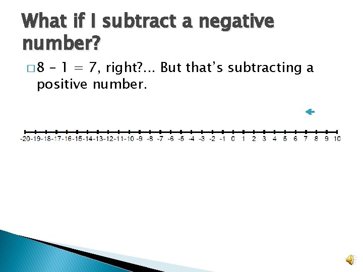 What if I subtract a negative number? � 8 – 1 = 7, right?