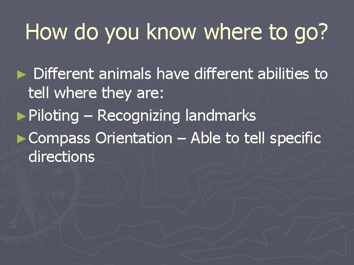 How do you know where to go? Different animals have different abilities to tell