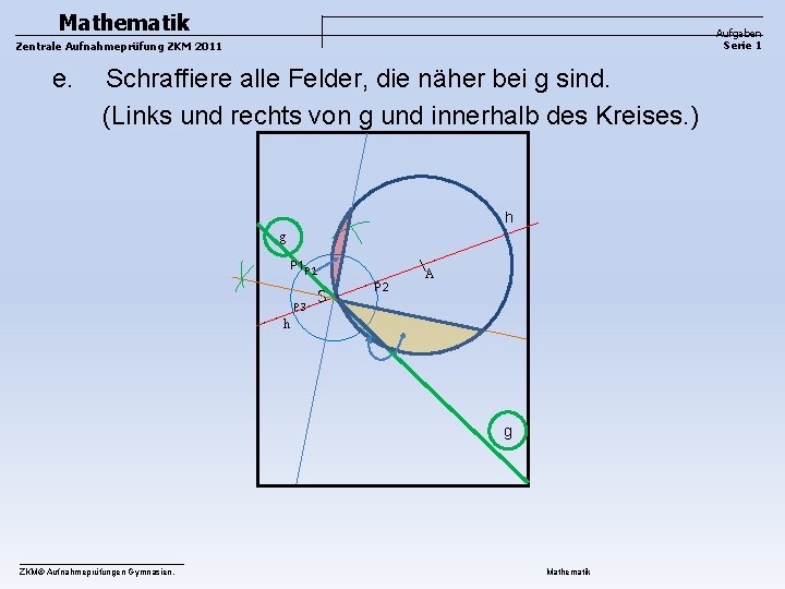 Mathematik Aufgaben Serie 1 Zentrale Aufnahmeprüfung ZKM 2011 e. Schraffiere alle Felder, die näher