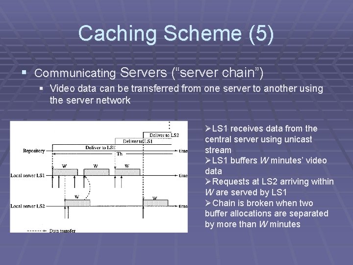 Caching Scheme (5) § Communicating Servers (“server chain”) § Video data can be transferred