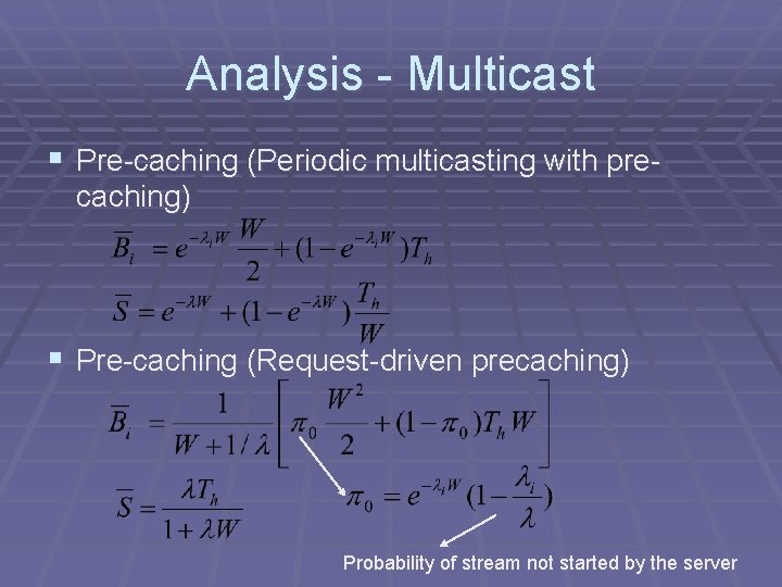 Analysis - Multicast § Pre-caching (Periodic multicasting with precaching) § Pre-caching (Request-driven precaching) Probability