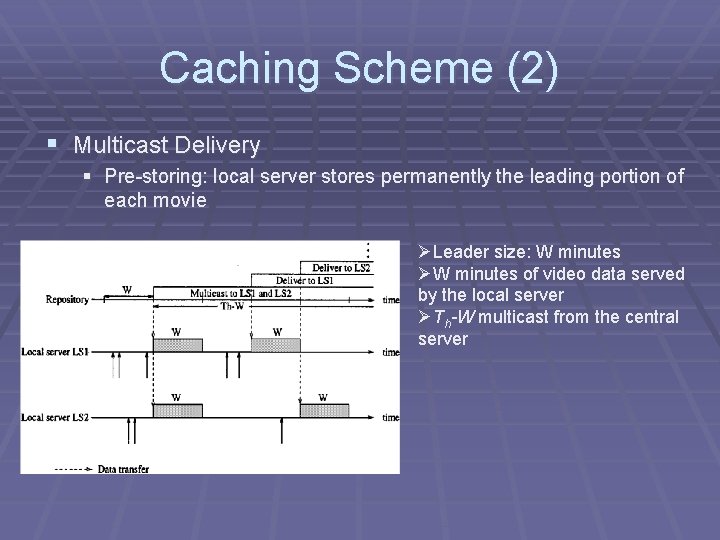 Caching Scheme (2) § Multicast Delivery § Pre-storing: local server stores permanently the leading