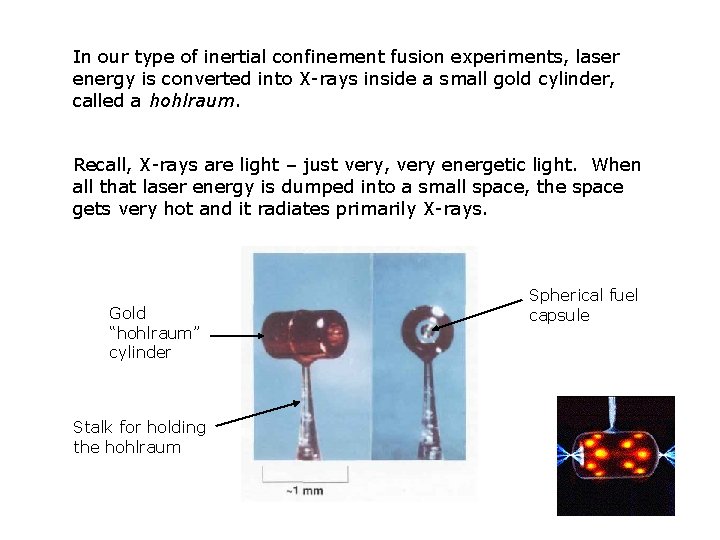 In our type of inertial confinement fusion experiments, laser energy is converted into X-rays
