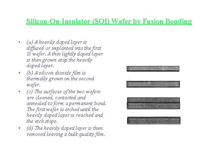 Silicon-On-Insulator (SOI) Wafer by Fusion Bonding • • (a) A heavily doped layer is