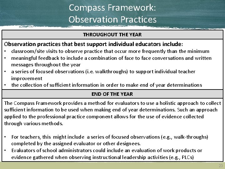 Compass Framework: Observation Practices THROUGHOUT THE YEAR Observation practices that best support individual educators