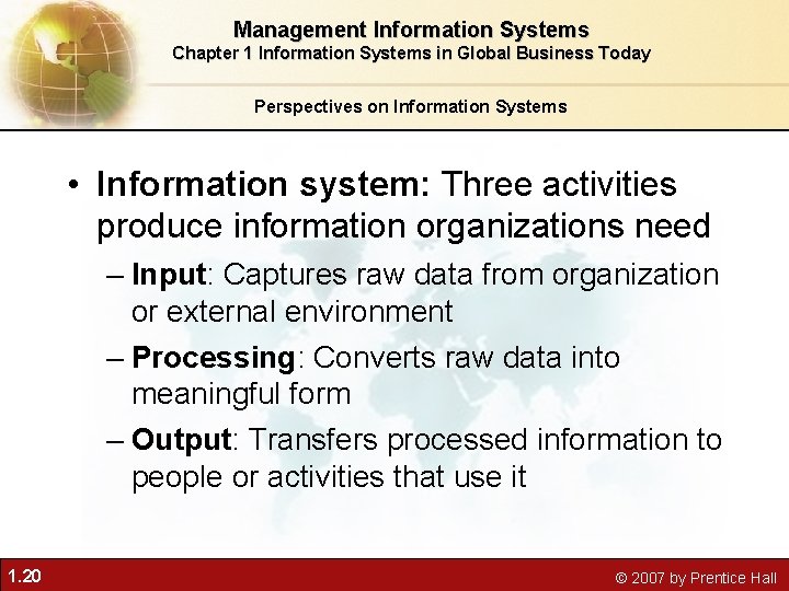 Management Information Systems Chapter 1 Information Systems in Global Business Today Perspectives on Information