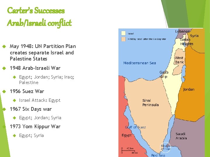 Carter’s Successes Arab/Israeli conflict May 1948: UN Partition Plan creates separate Israel and Palestine