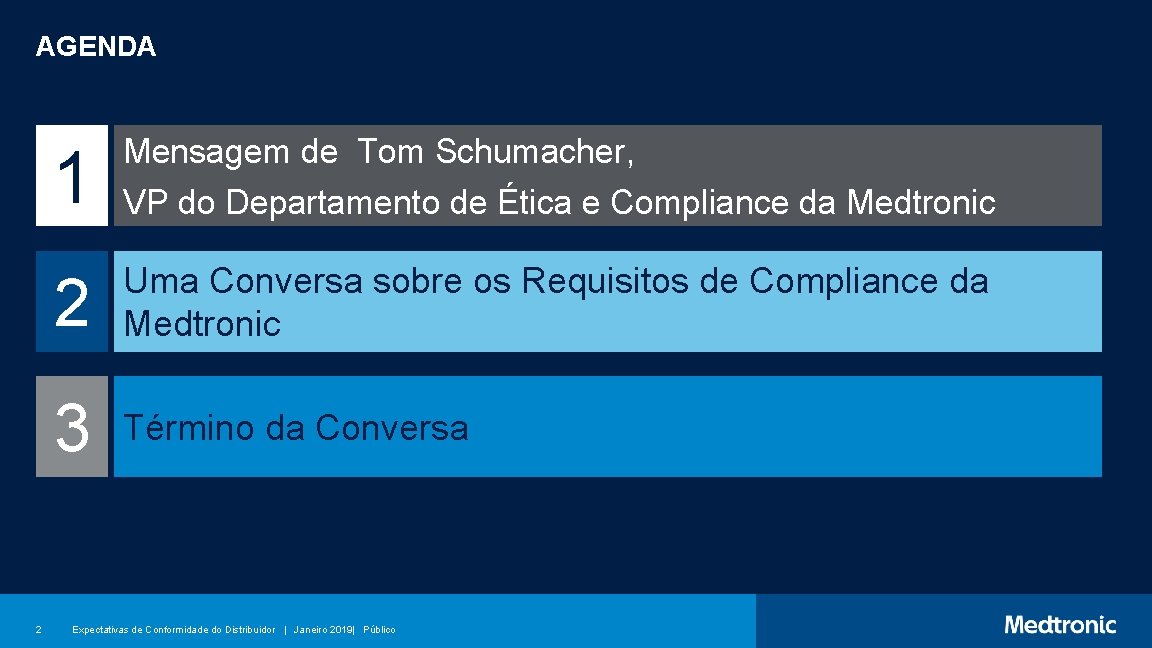 AGENDA 2 1 Mensagem de Tom Schumacher, VP do Departamento de Ética e Compliance