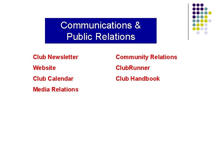 Communications & Public Relations Club Newsletter Community Relations Website Club. Runner Club Calendar Club