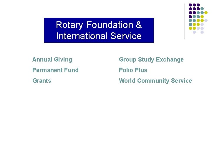 Rotary Foundation & International Service Annual Giving Group Study Exchange Permanent Fund Polio Plus