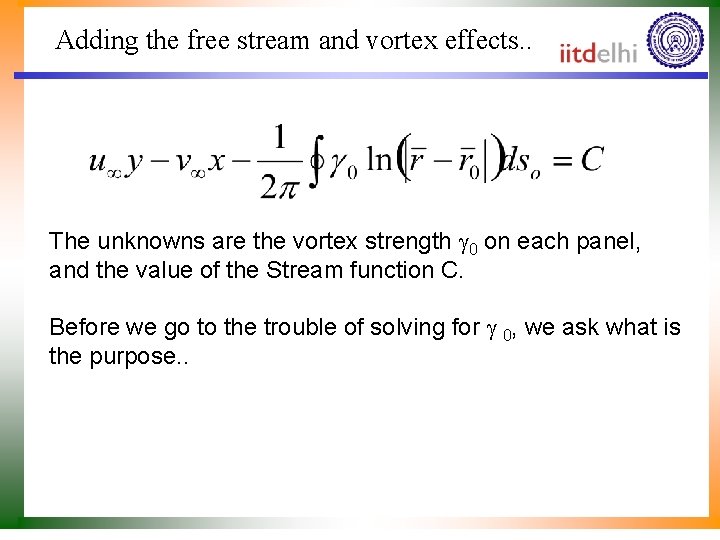 Adding the free stream and vortex effects. . The unknowns are the vortex strength