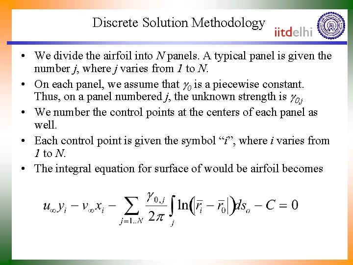 Discrete Solution Methodology • We divide the airfoil into N panels. A typical panel