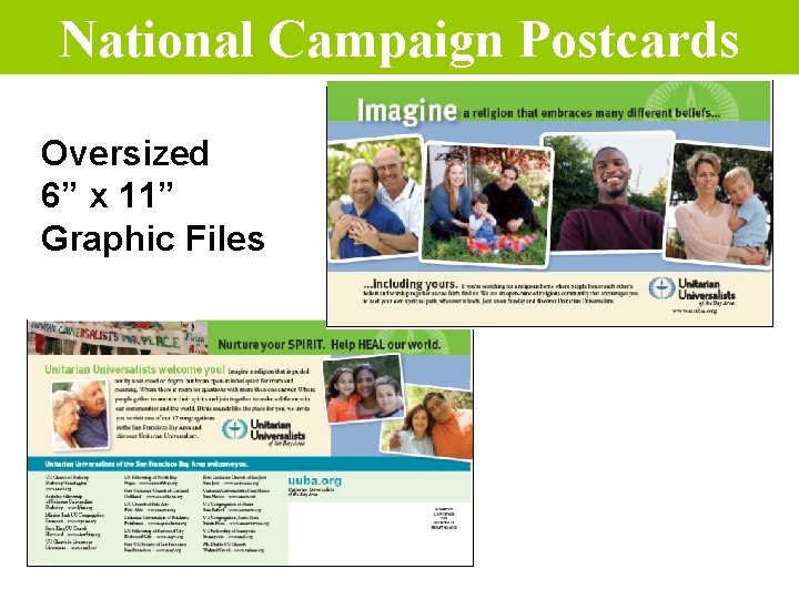 National Campaign Postcards Oversized 6” x 11” Graphic Files 