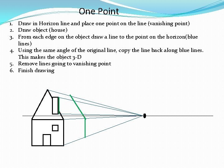 One Point 1. Draw in Horizon line and place one point on the line