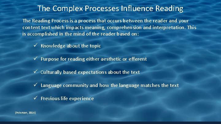 The Complex Processes Influence Reading The Reading Process is a process that occurs between