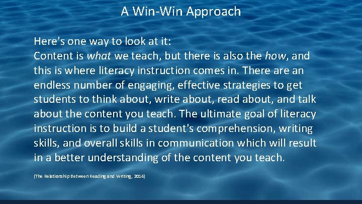 A Win-Win Approach Here's one way to look at it: Content is what we