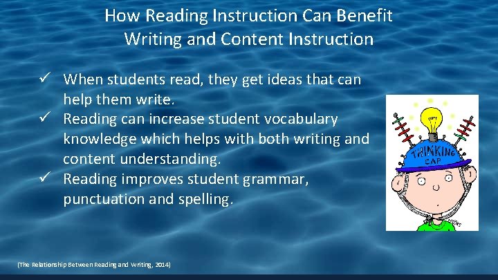 How Reading Instruction Can Benefit Writing and Content Instruction ü When students read, they